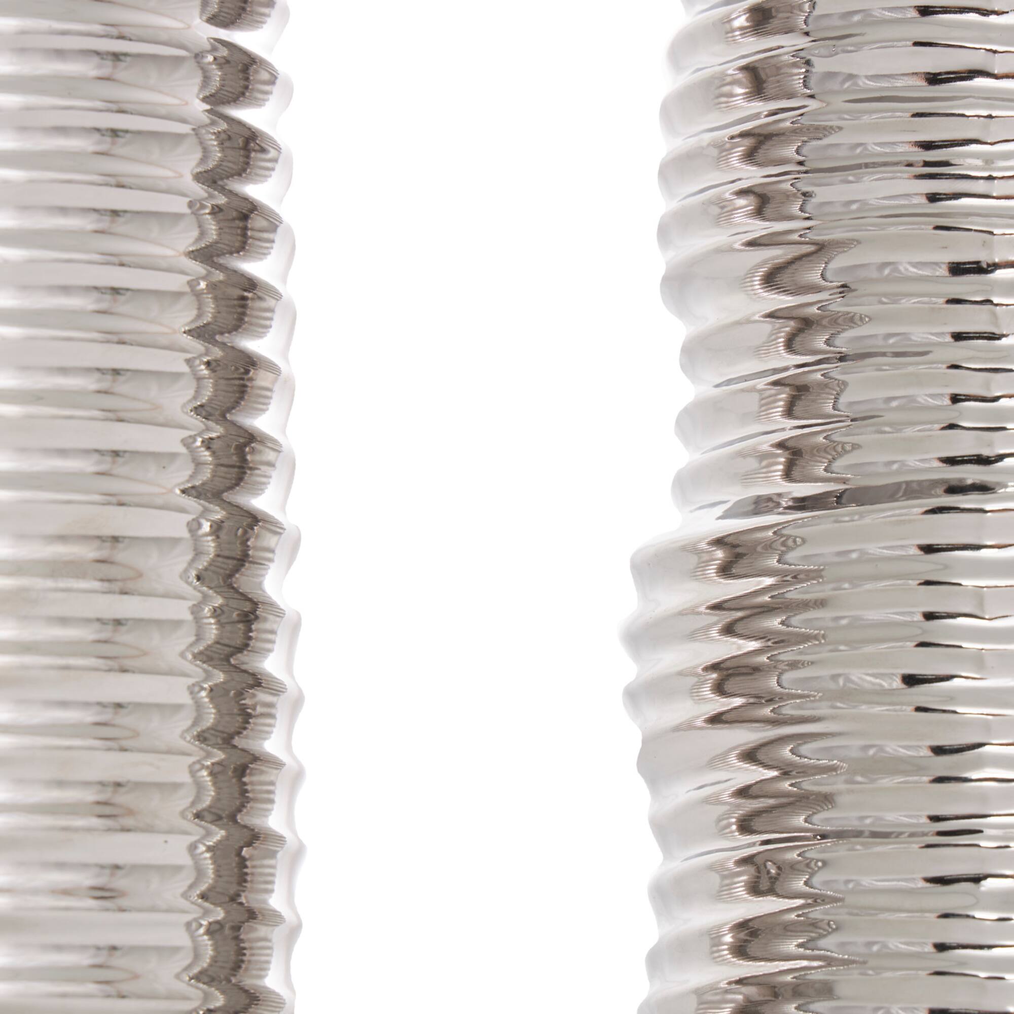 Silver Ceramic Dimensional Ribbed Vase Set